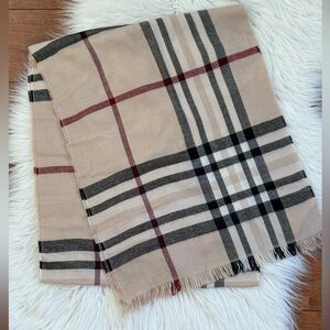 Cashmink Classic Plaid Scarf - Beige/Tan Check